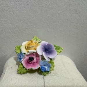 Vintage THORLEY Bone China Pink Yellow Purple' Flowers Brooch Excellent Cond
